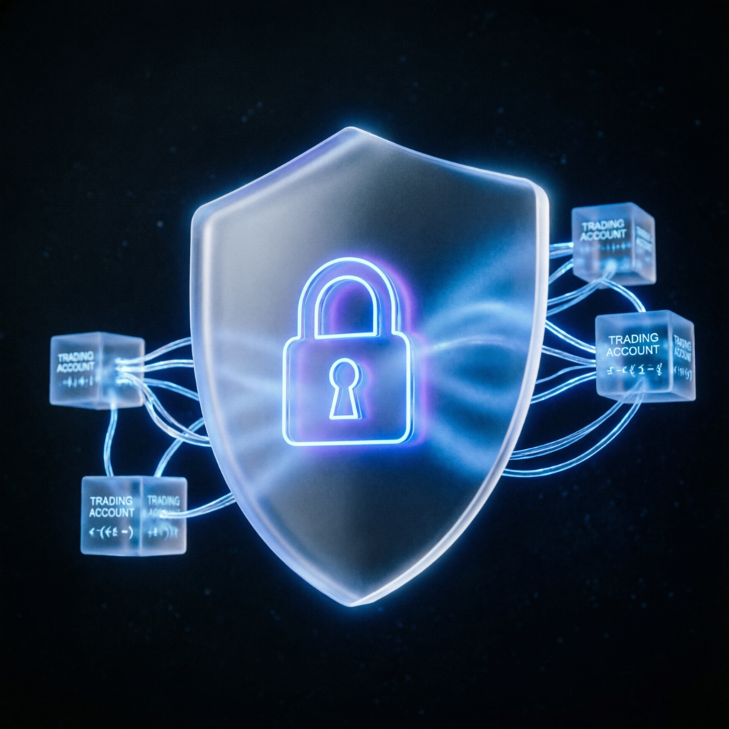 Security shield protecting trading accounts with encryption