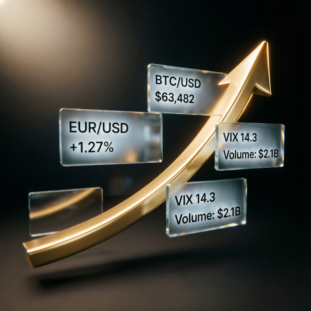Financial growth visualization with ascending chart and trading metrics