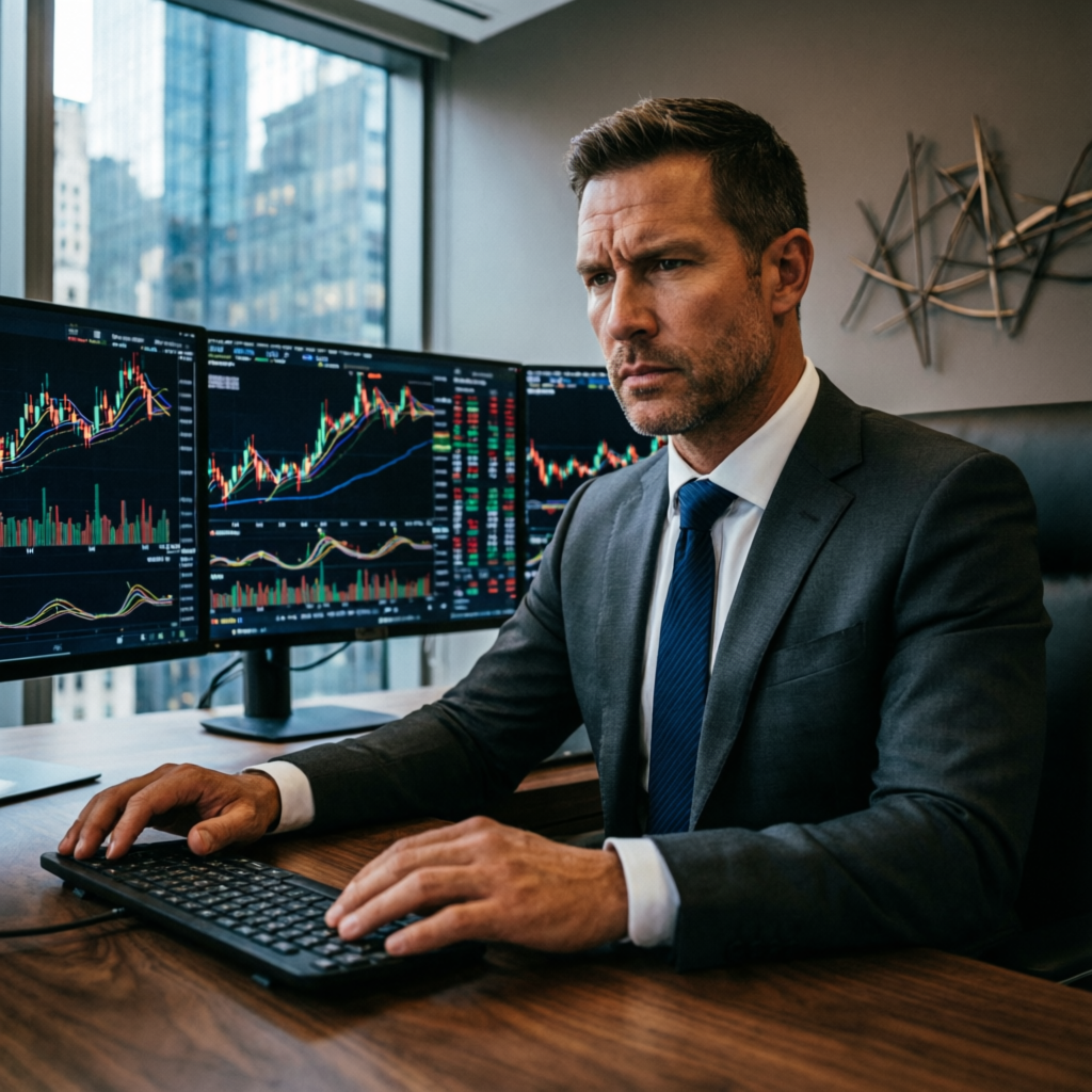 Professional forex trader analyzing Topstep futures charts