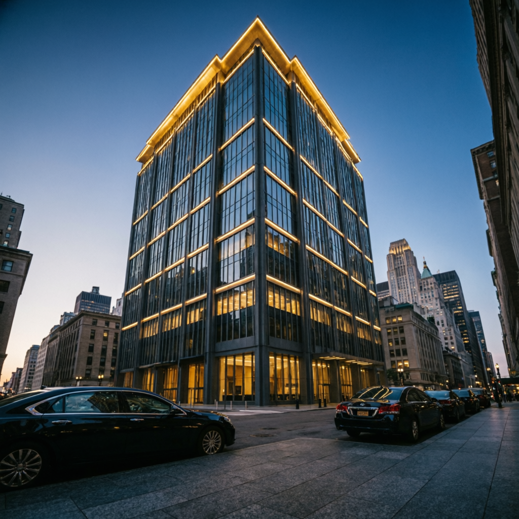 Premium financial institution representing funded account management