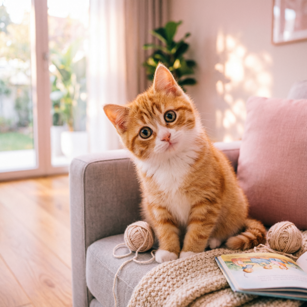 Cute cat sitting on sofa