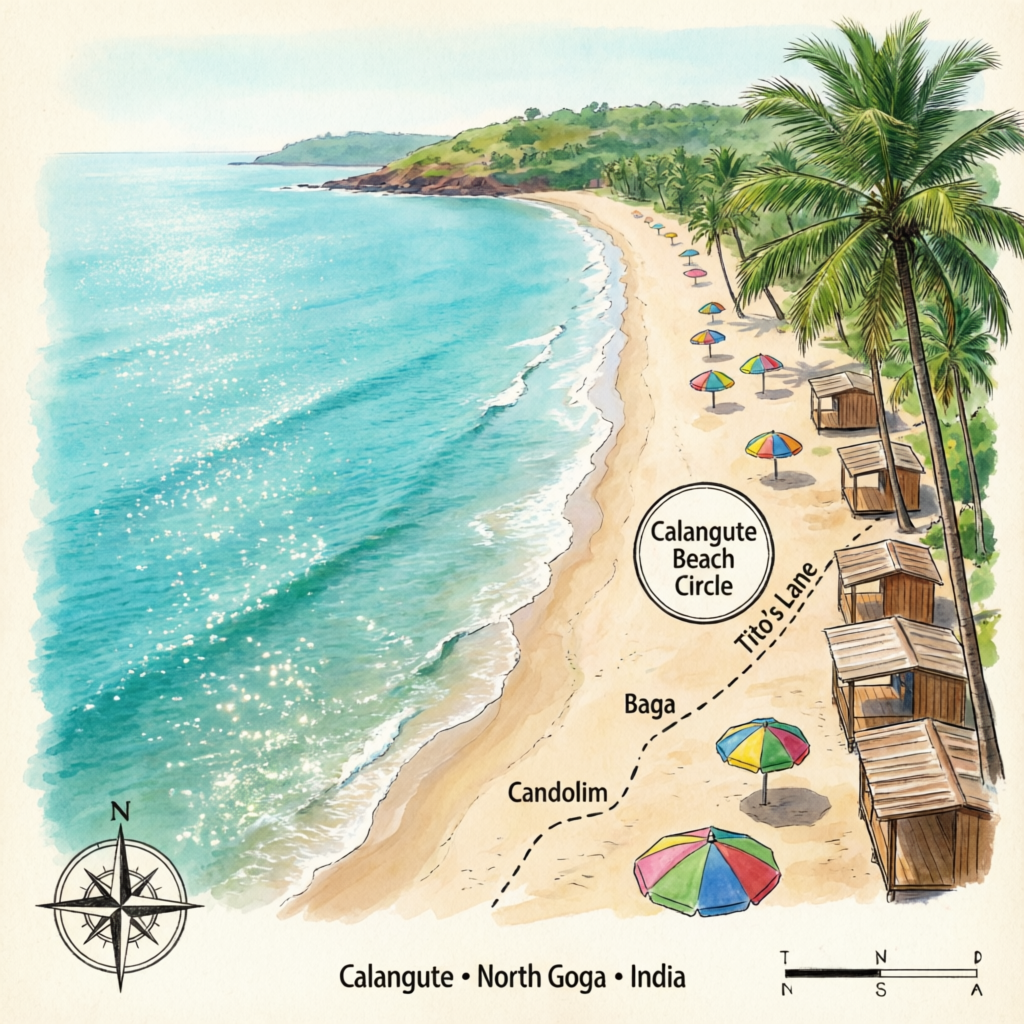 Calangute Beach Goa India Map - Taxi Hub Location