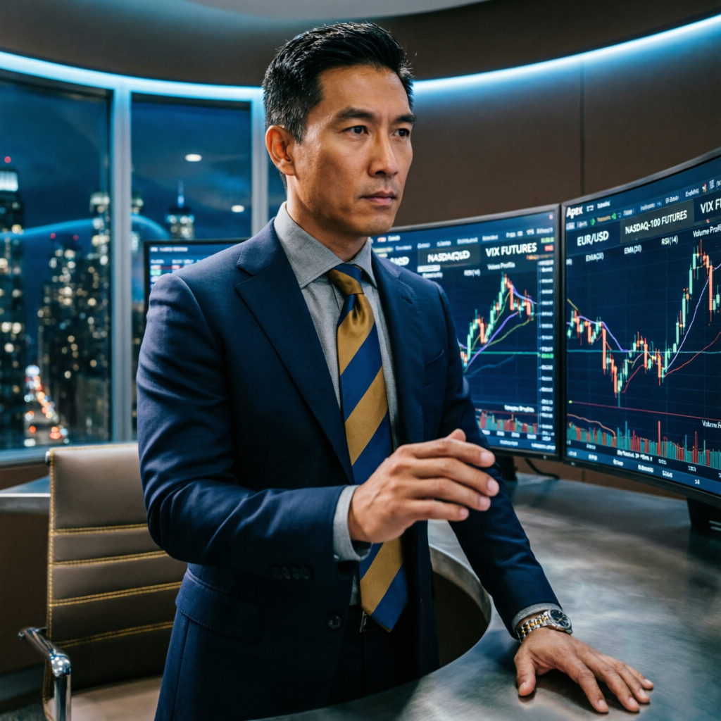 Professional forex trader analyzing Apex futures charts