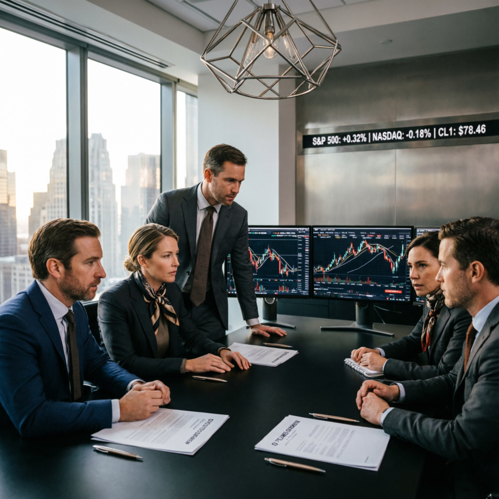 Elite prop trading team in modern corporate office