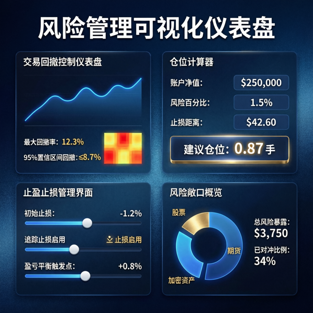 Risk management dashboard with position sizing calculator
