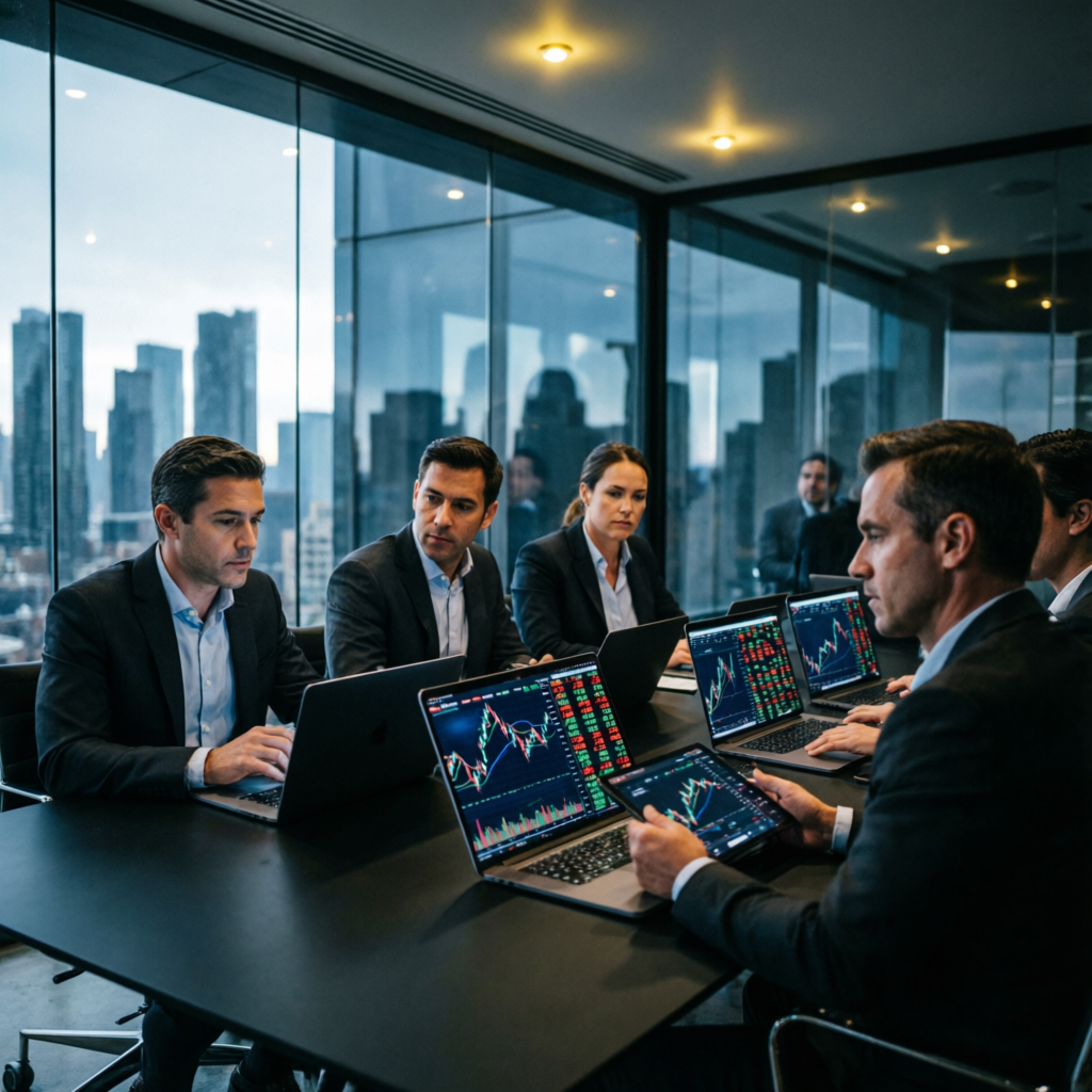 Professional trader team meeting