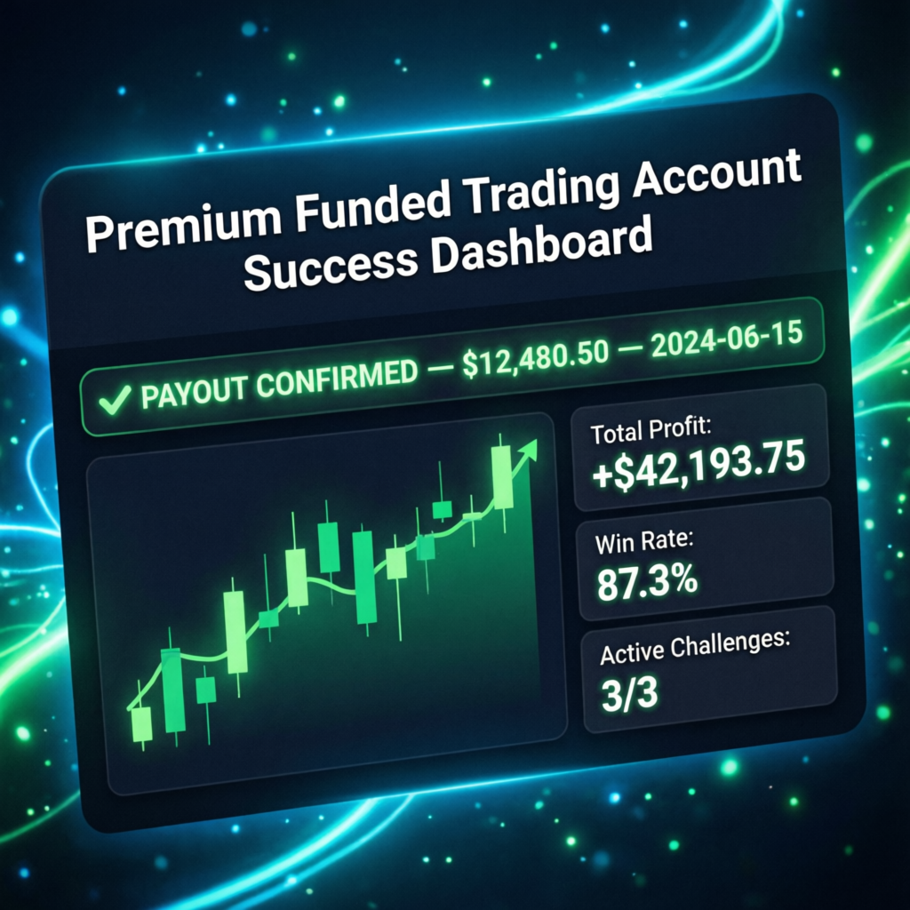 Premium funded trading account success dashboard showing profit growth