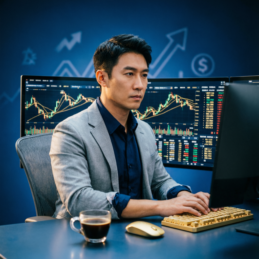 Professional futures trader analyzing charts on multiple monitors - Can beginners pass Topstep guide