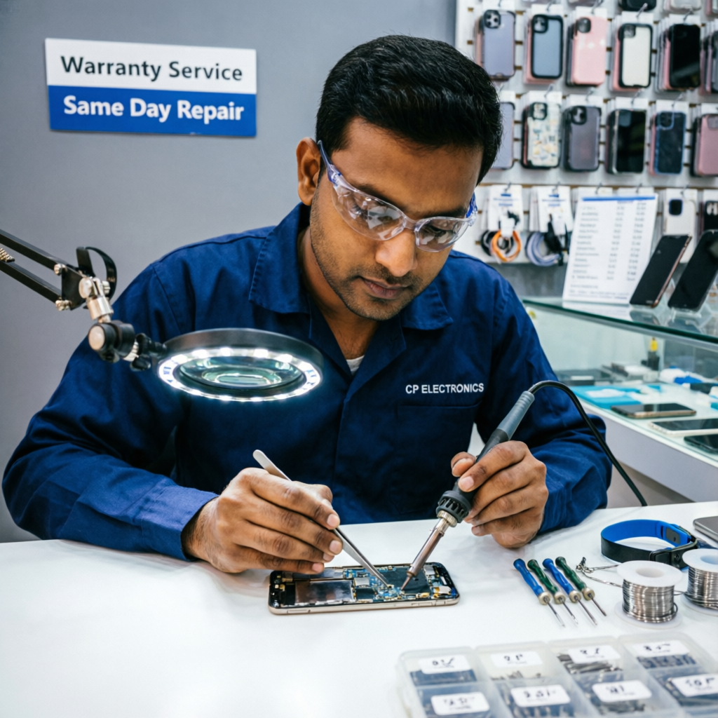 Aman Enterprises - Best electronics and mobile shop in Bhagat Singh Market, Connaught Place, New Delhi - Expert technician repairing smartphone