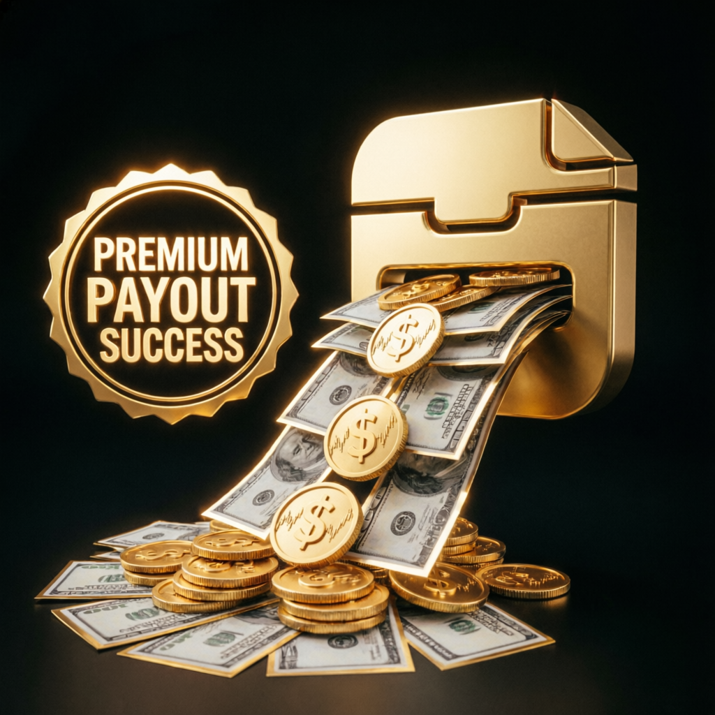 Premium payout success visualization showing funded trader profits