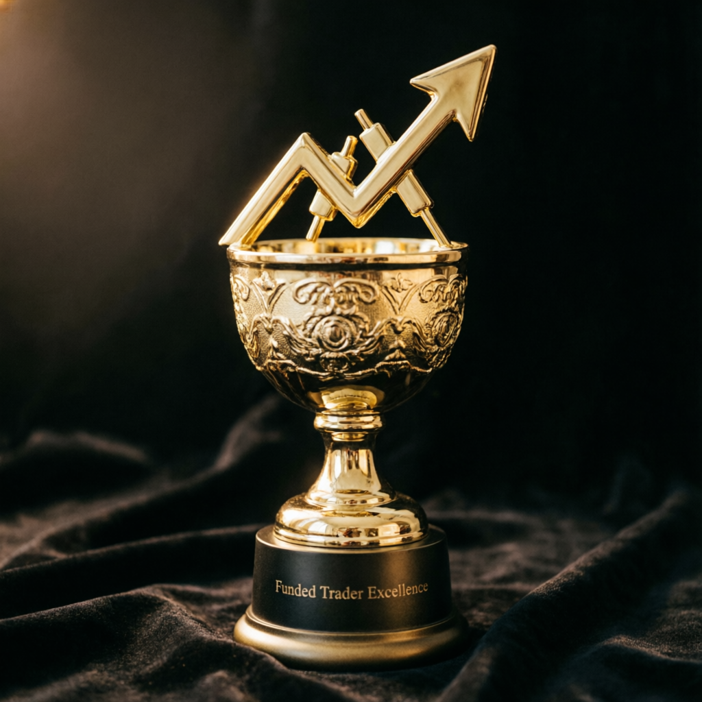 Funded trader excellence trophy representing prop firm success