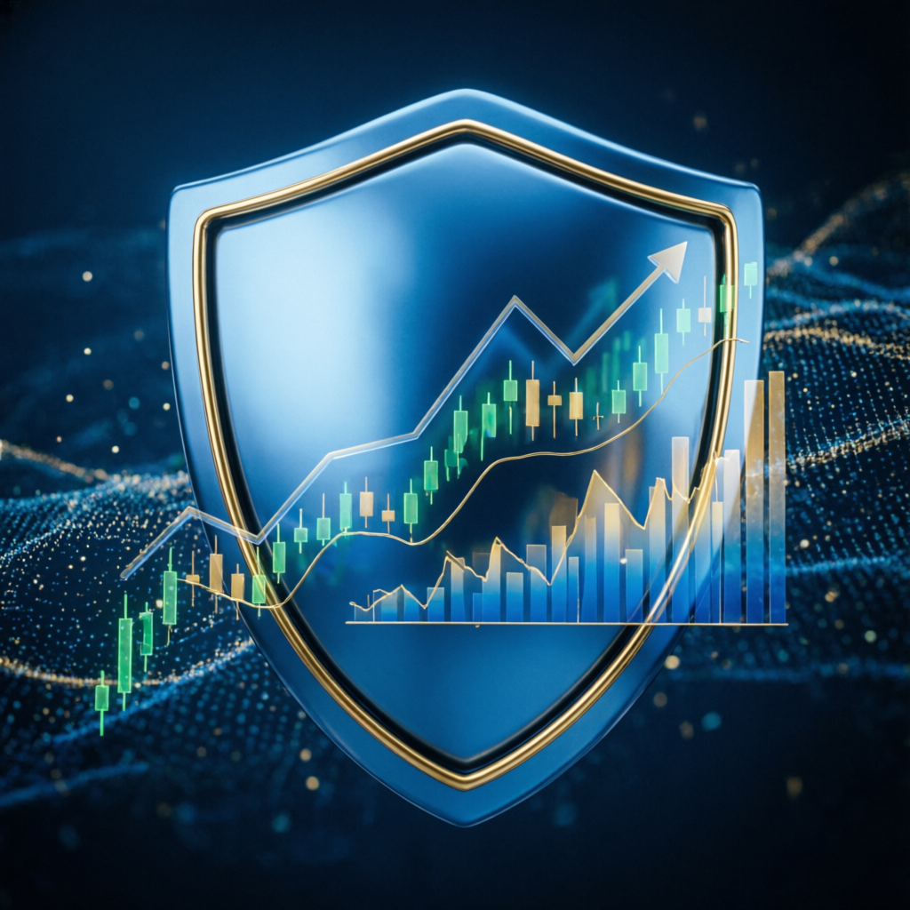 Risk management shield protecting financial charts - Topstep drawdown protection