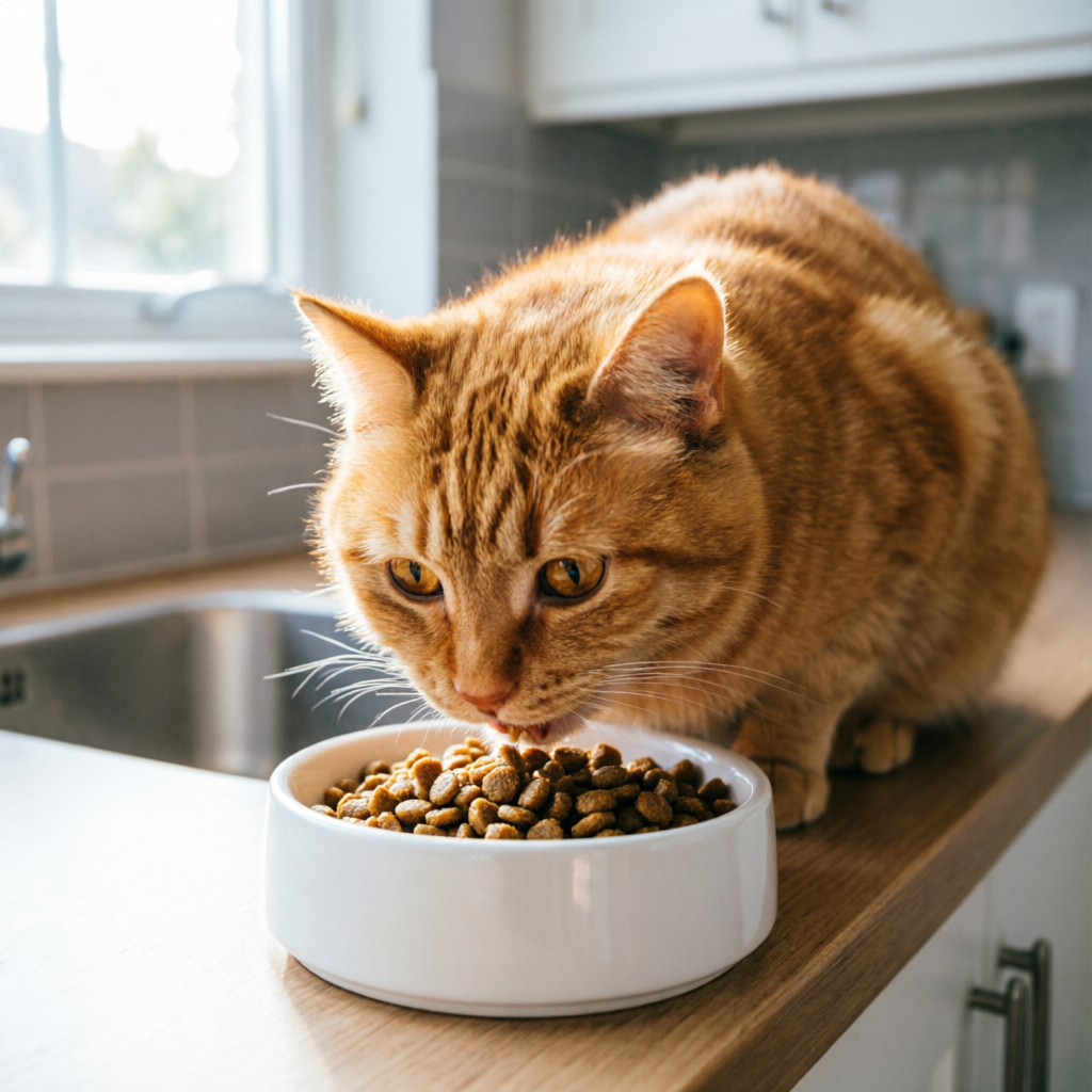Cat eating from bowl