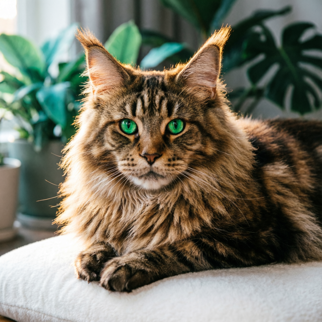 Maine Coon cat lying gracefully