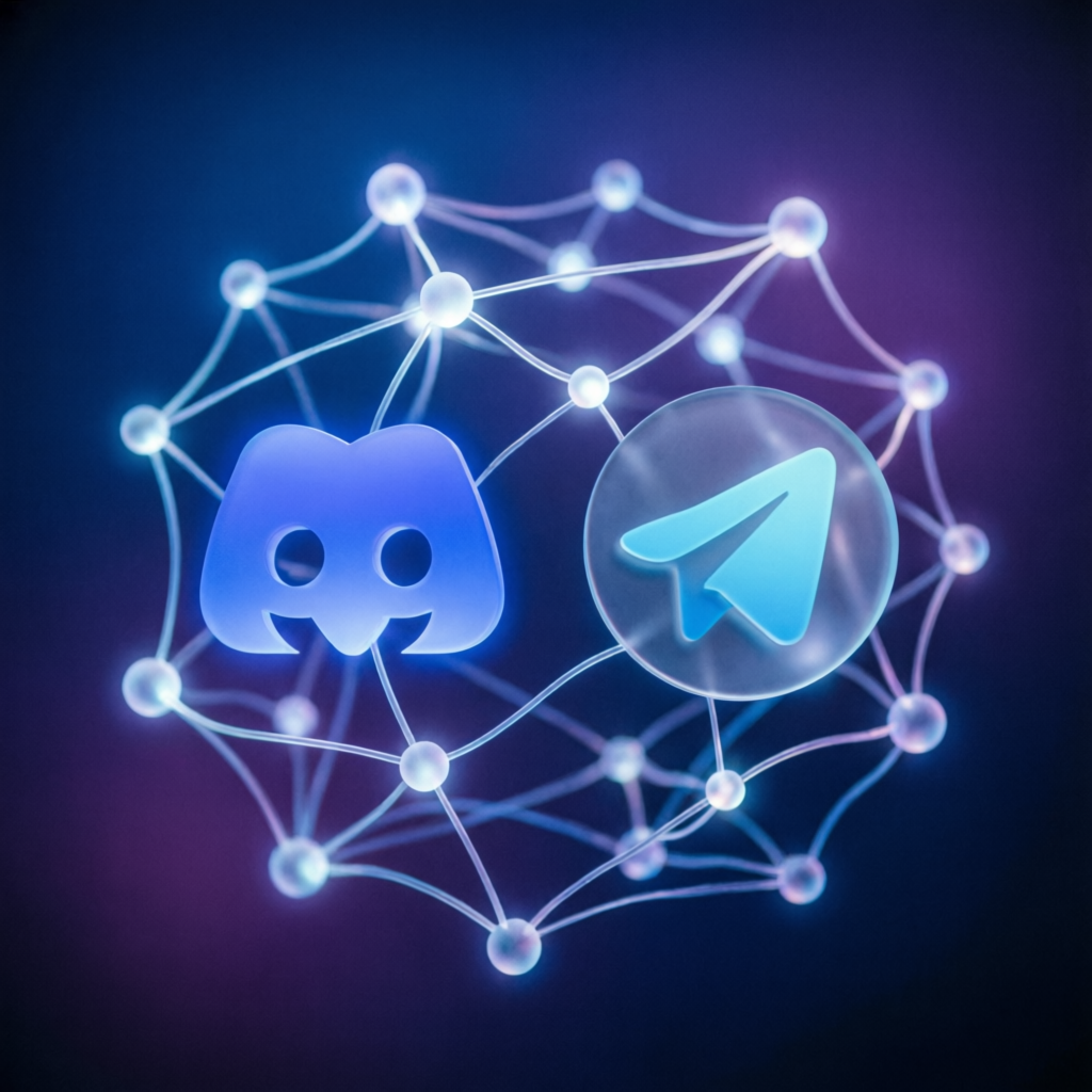 Trading community network showing Discord and Telegram connections for prop firm traders