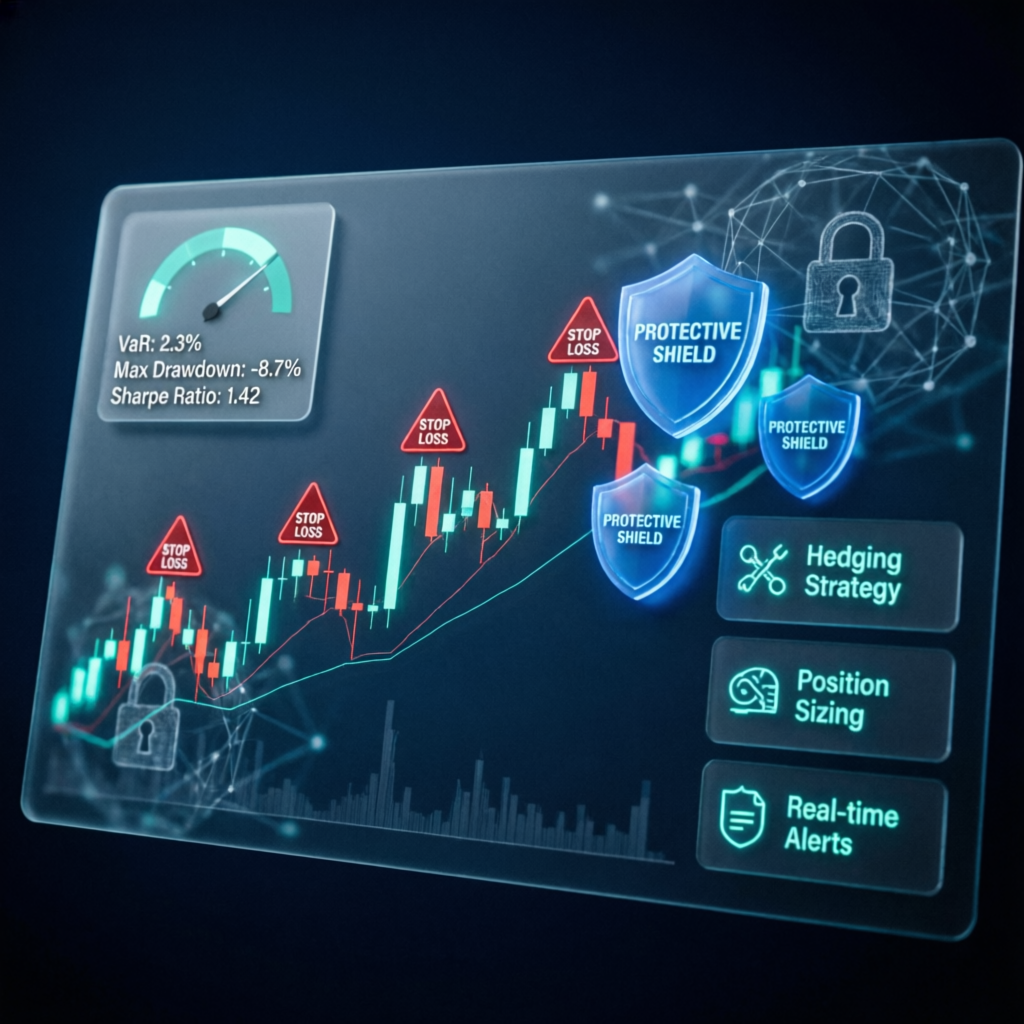 Risk management visualization showing stop loss and protective shields for My Funded Futures drawdown rules