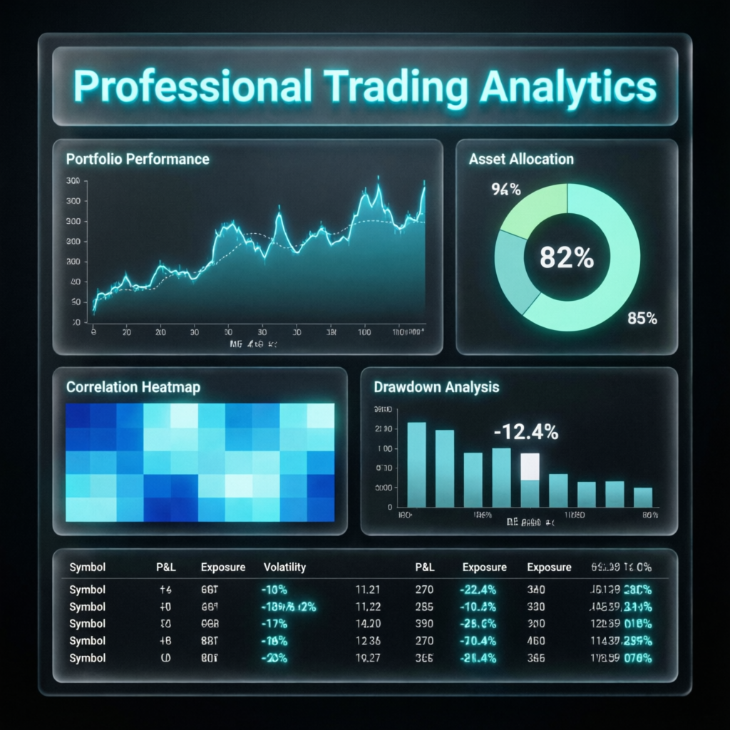 Professional trading analytics dashboard showing portfolio performance and drawdown analysis