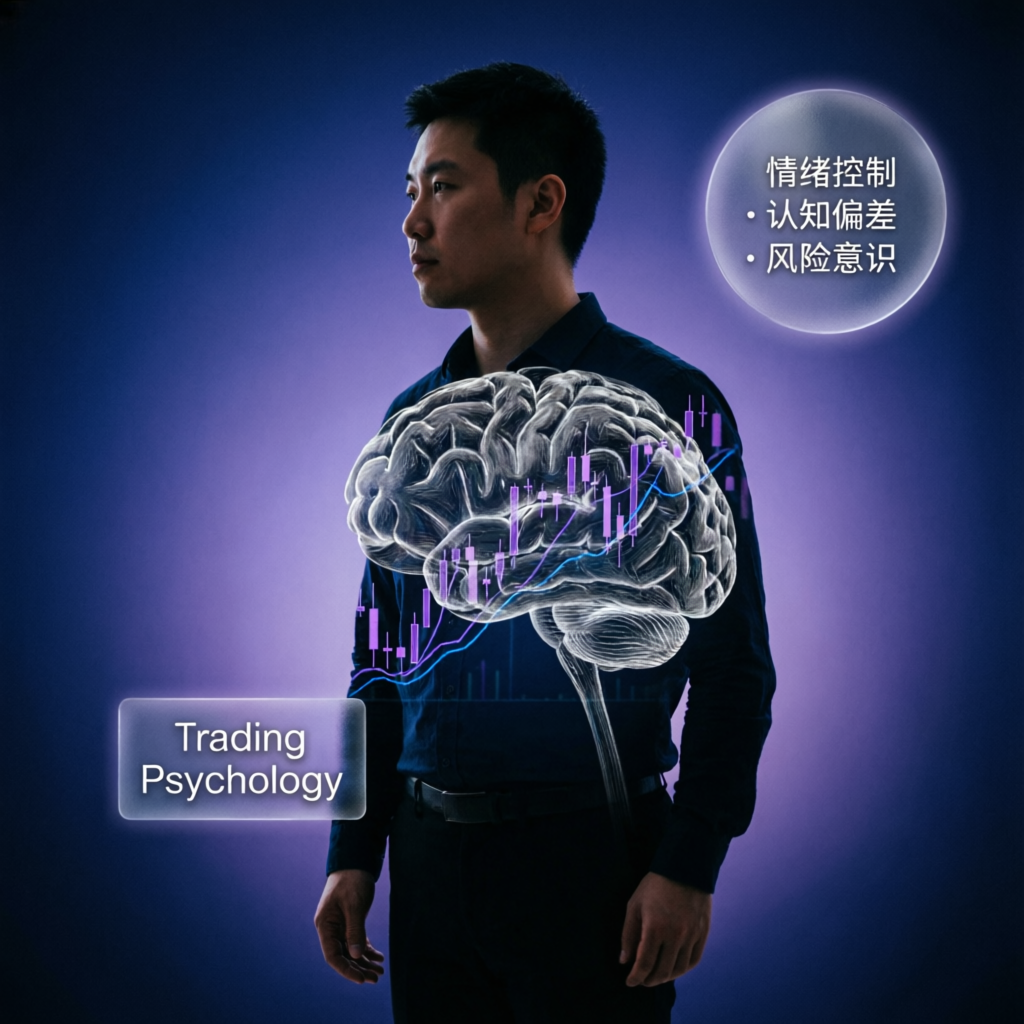 Trading psychology concept showing emotional control and risk awareness for prop firm traders