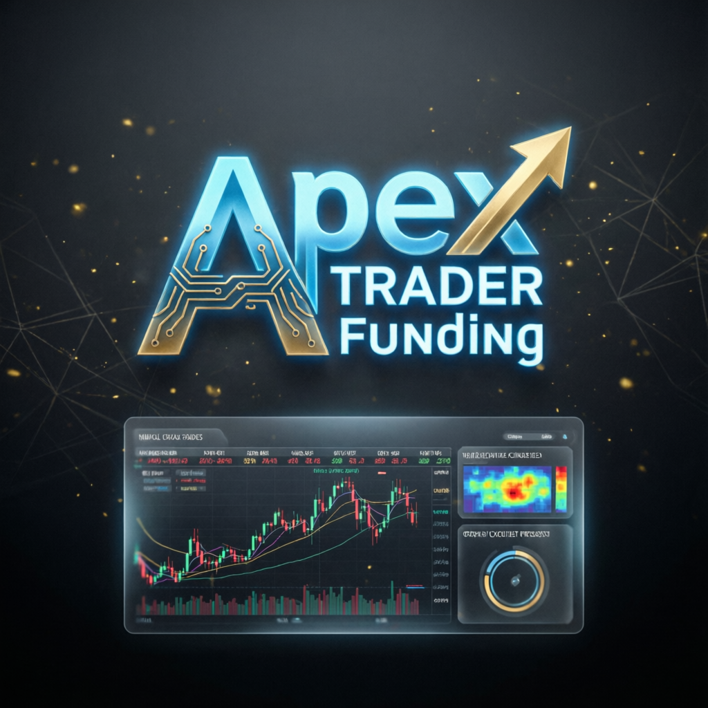 Apex Trader Funding logo with professional trading dashboard interface