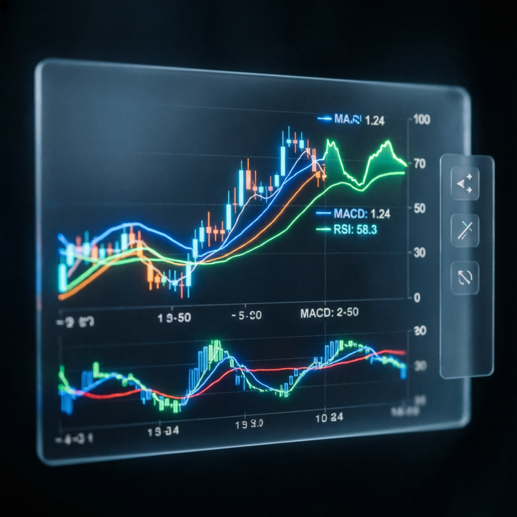 Technical analysis chart with multiple indicators for trading strategy