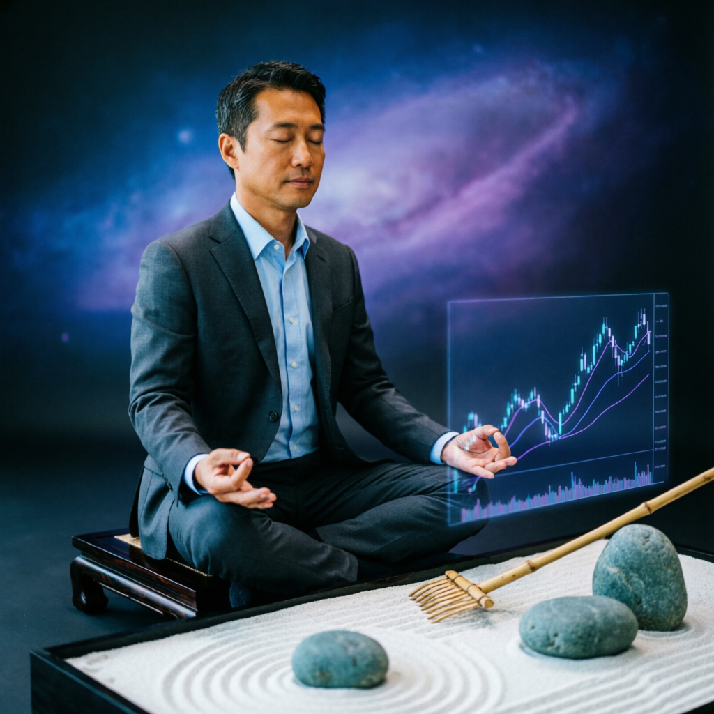 Trader practicing meditation and trading psychology discipline