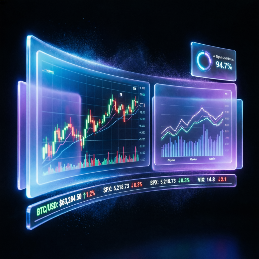 AI-powered trading dashboard with futuristic financial charts