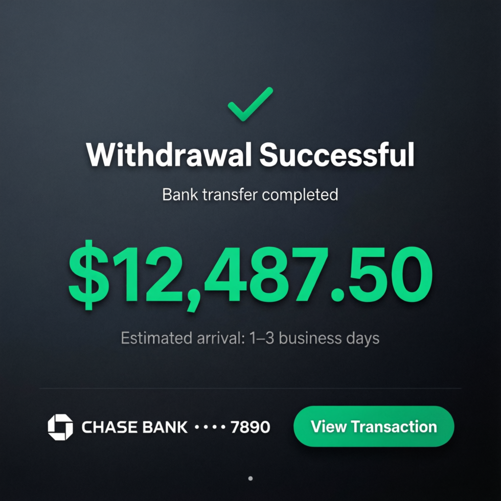 Successful withdrawal from Apex Trader Funding showing payout confirmation