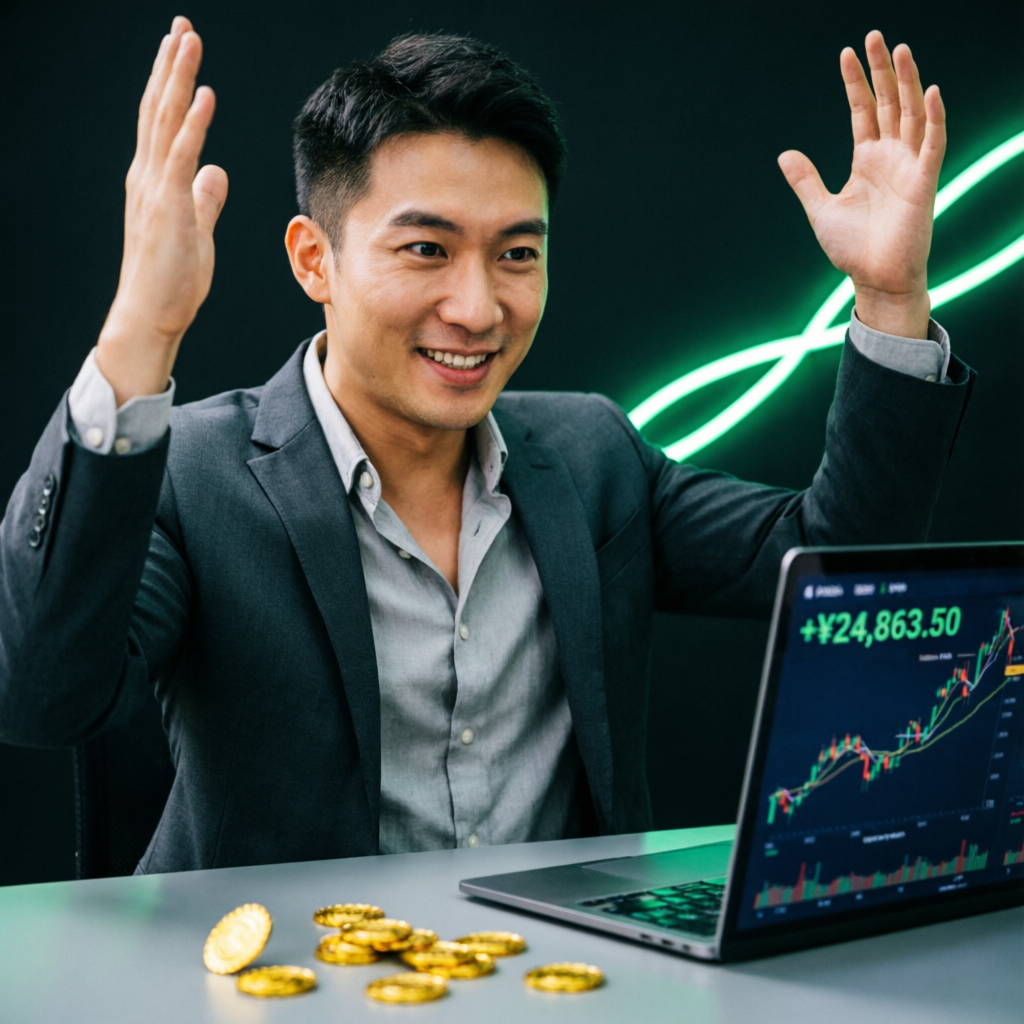 Successful trader celebrating prop firm challenge passing and funded account profits