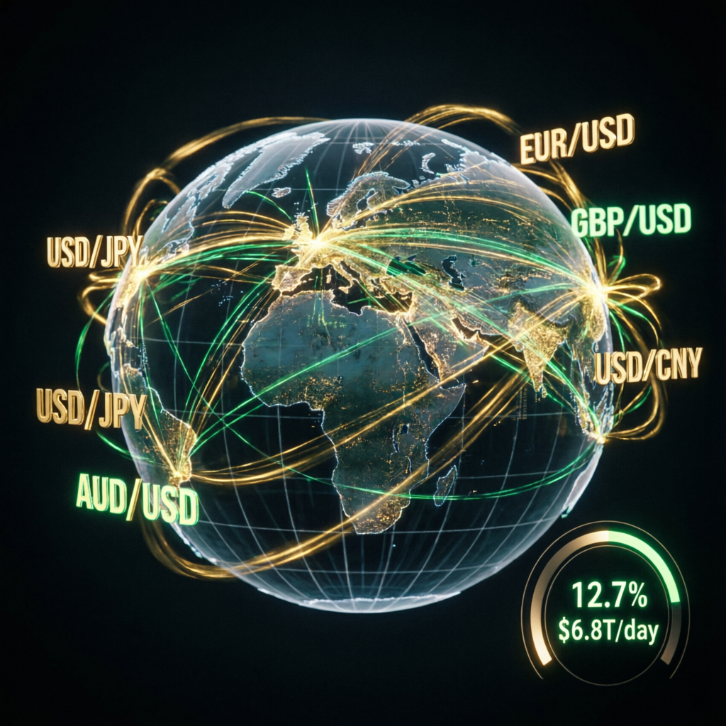 Global forex market network showing international currency trading connections