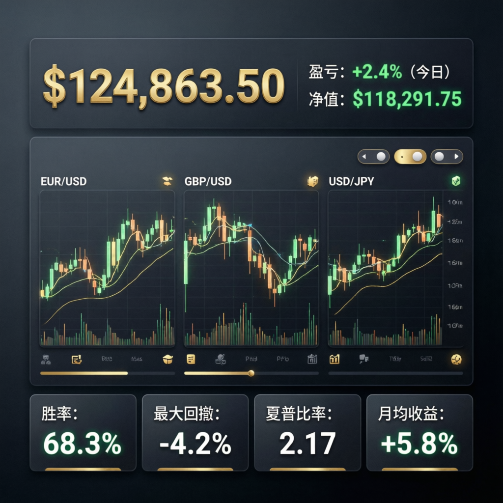 Professional trading dashboard showing forex charts and profit metrics for funded account management