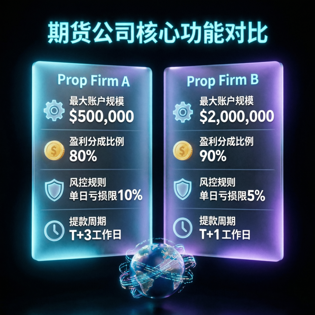 Prop firm comparison chart showing features side by side