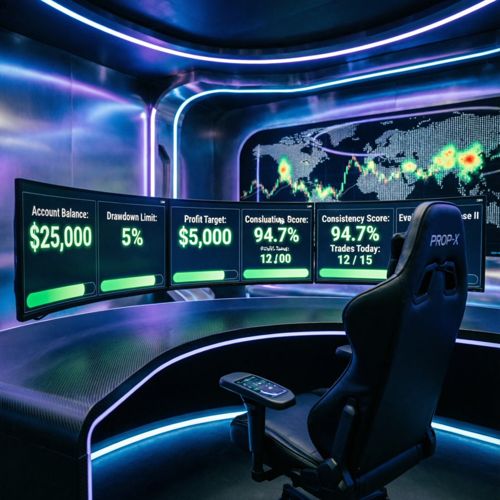 Apex Trader Funding evaluation dashboard with trading metrics