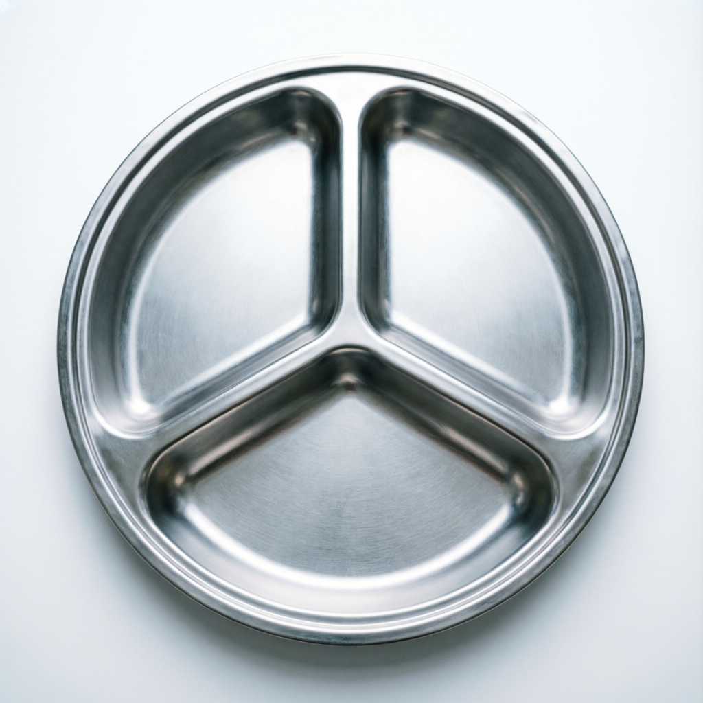 3-Compartment Round Stainless Steel Food Serving Tray