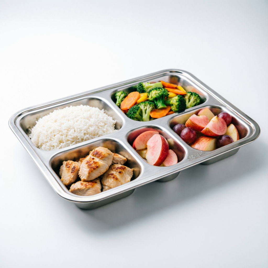 CMT5 Rectangular Meal Trays - Filled with Food SUS304