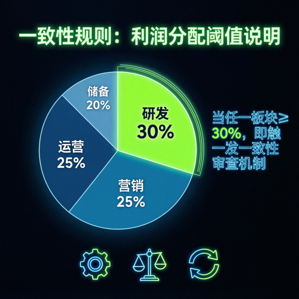 Consistency rule explained concept with pie chart showing profit distribution