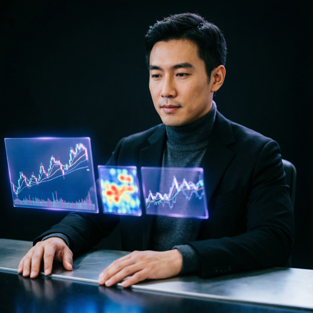 Trading psychology and discipline concept with calm trader