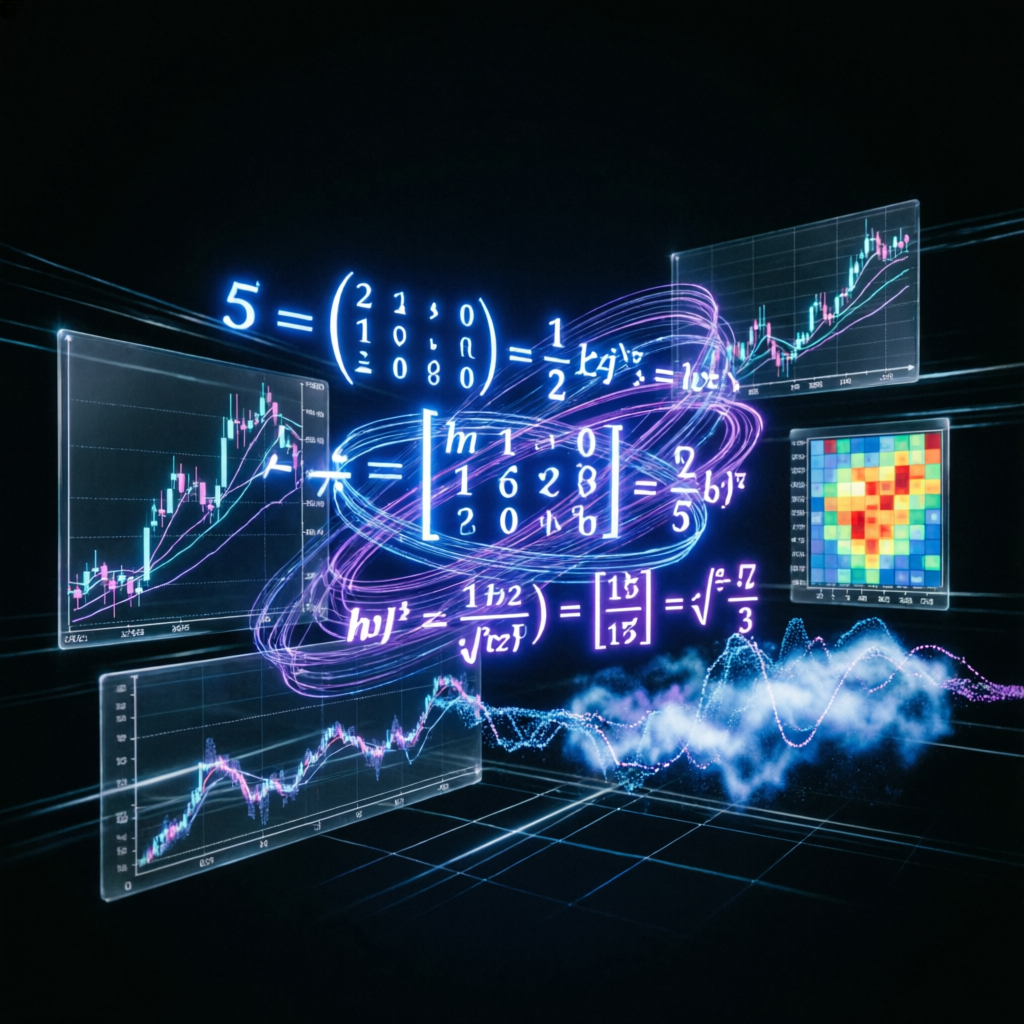 Advanced trading algorithm visualization with mathematical formulas