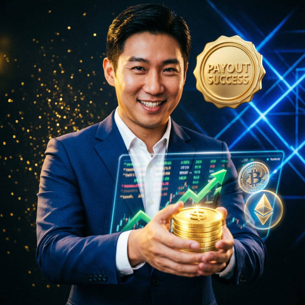 Payout success celebration with funded account profits