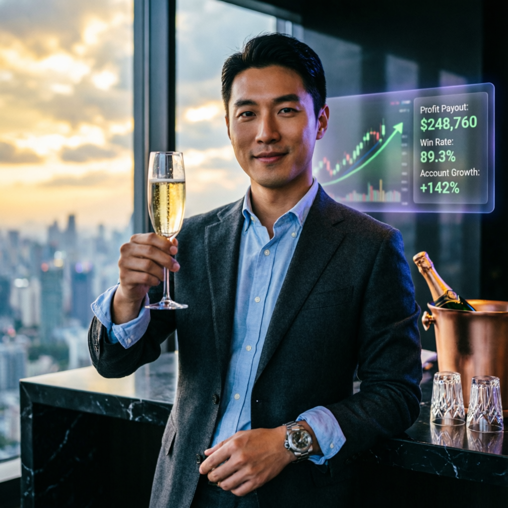 Successful funded trader celebrating profit payout achievement