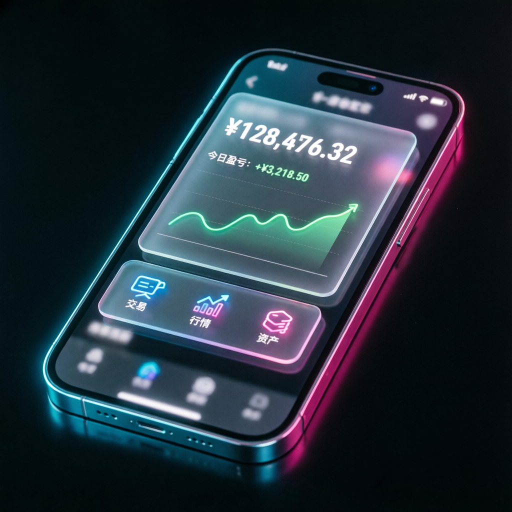 Mobile trading app interface showing profit charts and account balance