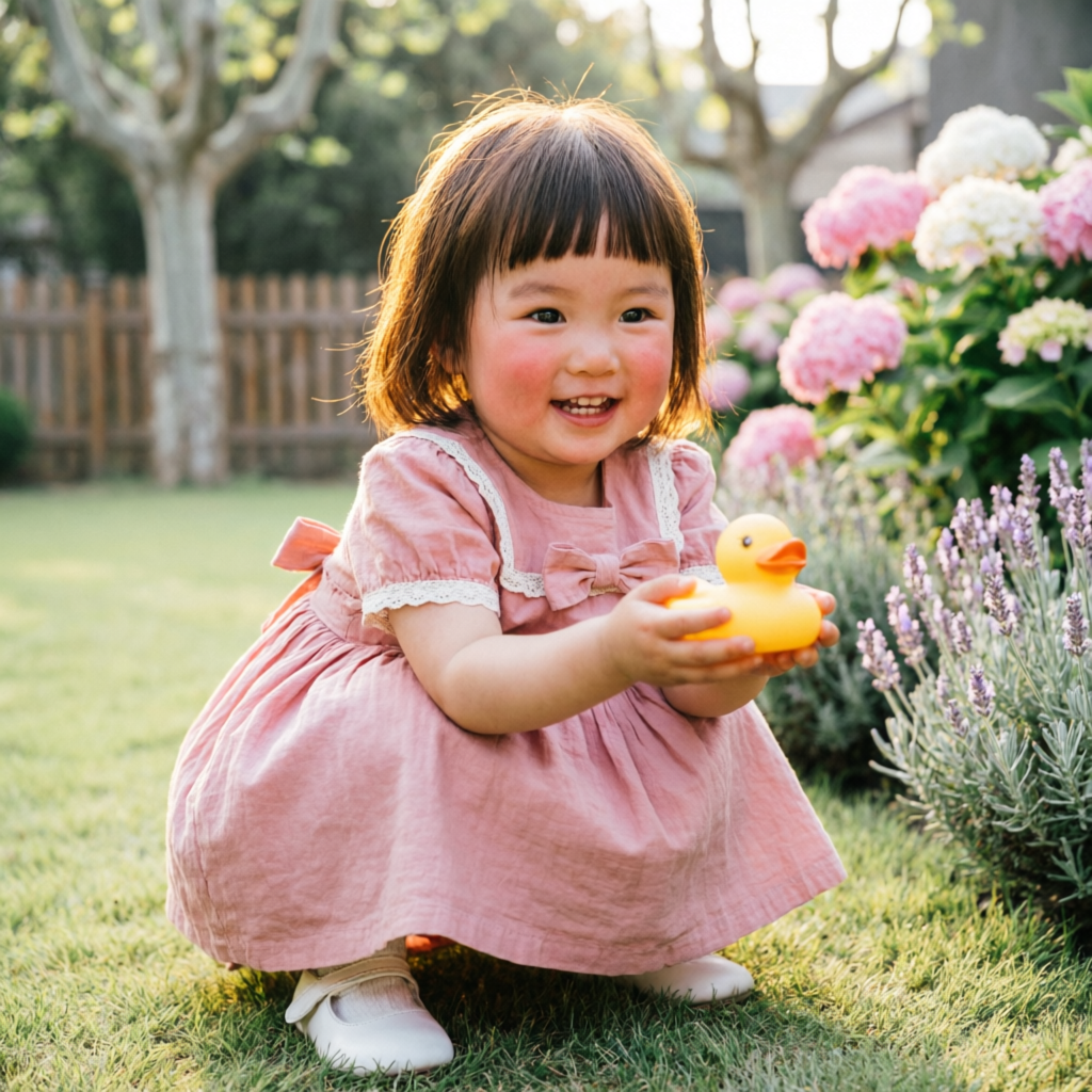 Adorable toddler girl in pastel pink daily wear dress