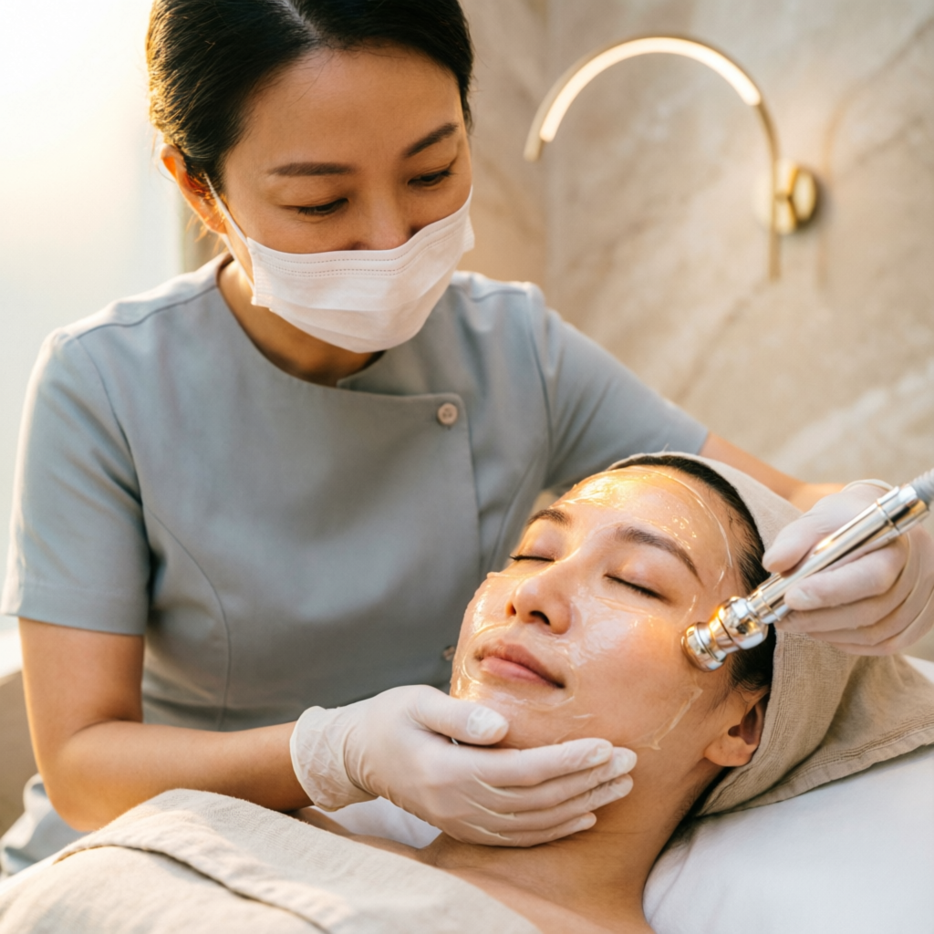 Esthetician performing a facial treatment