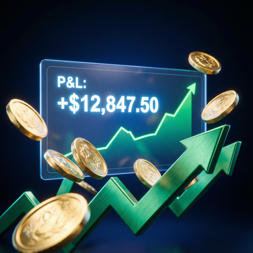 Funded account success with profit display and golden coins