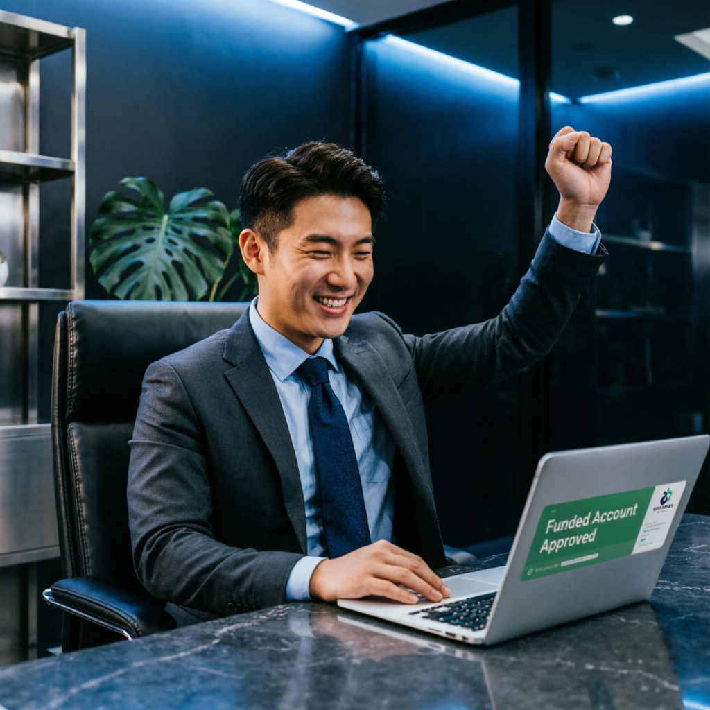 Trader celebrating funded account approval success