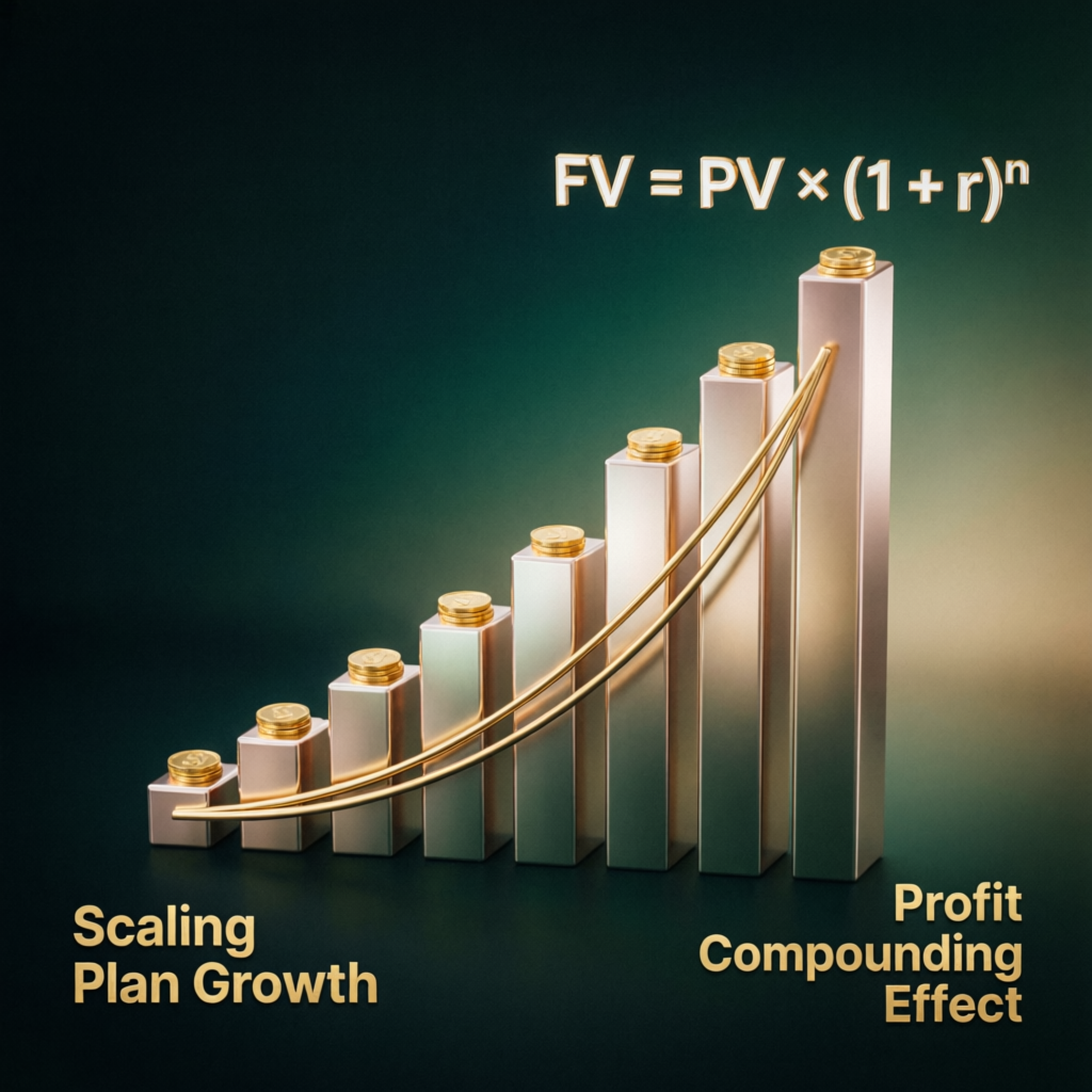 Scaling plan growth visualization with profit compounding effect