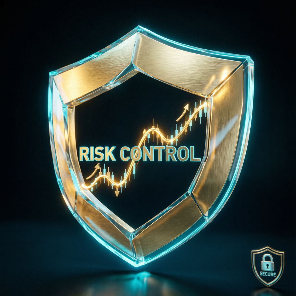 Risk control shield protecting trading account with financial chart