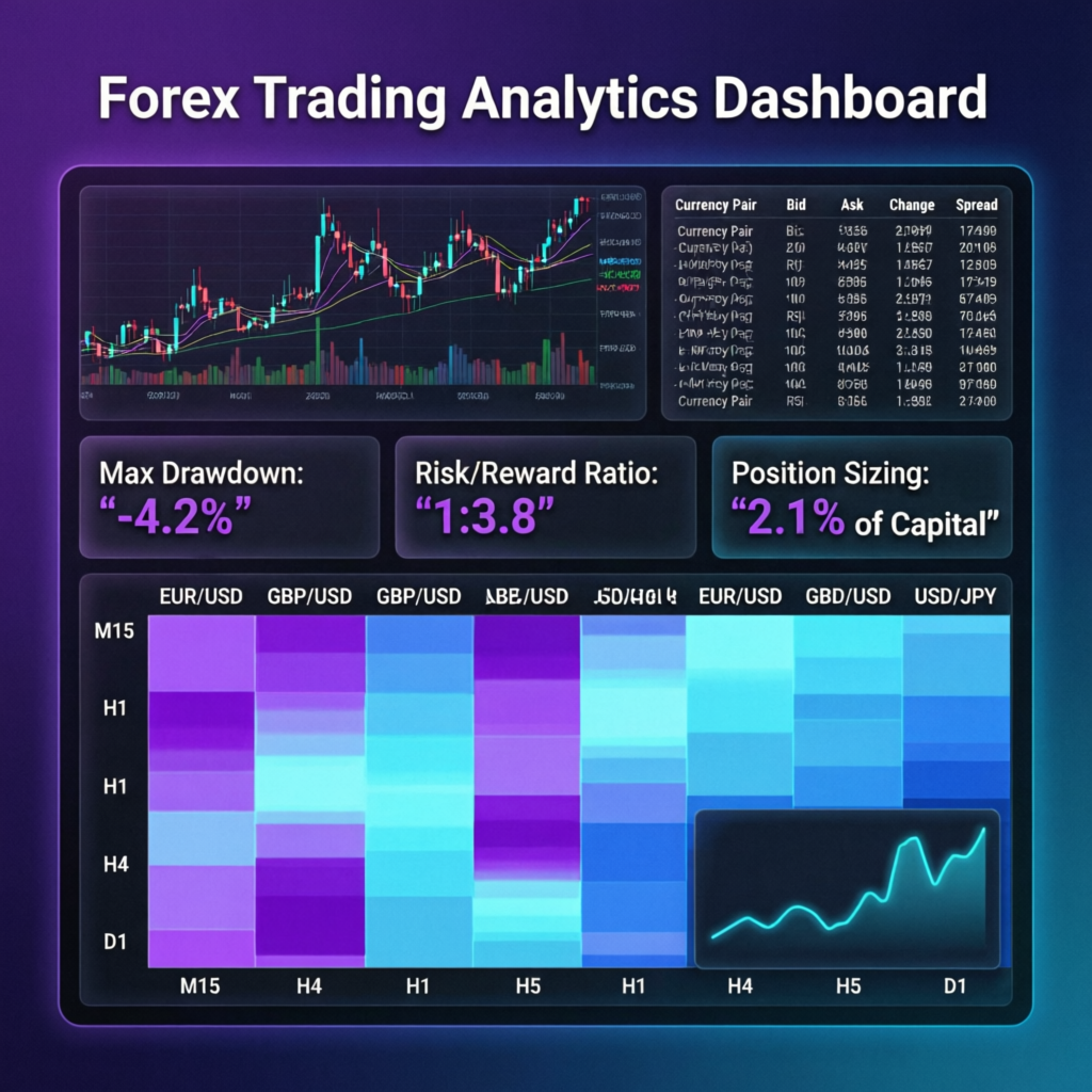 Forex trading analytics dashboard with performance metrics