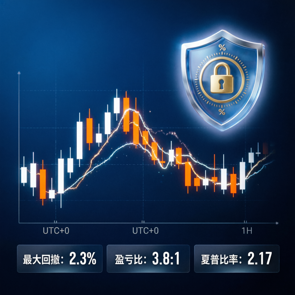 Forex chart with risk management shield showing max drawdown metrics
