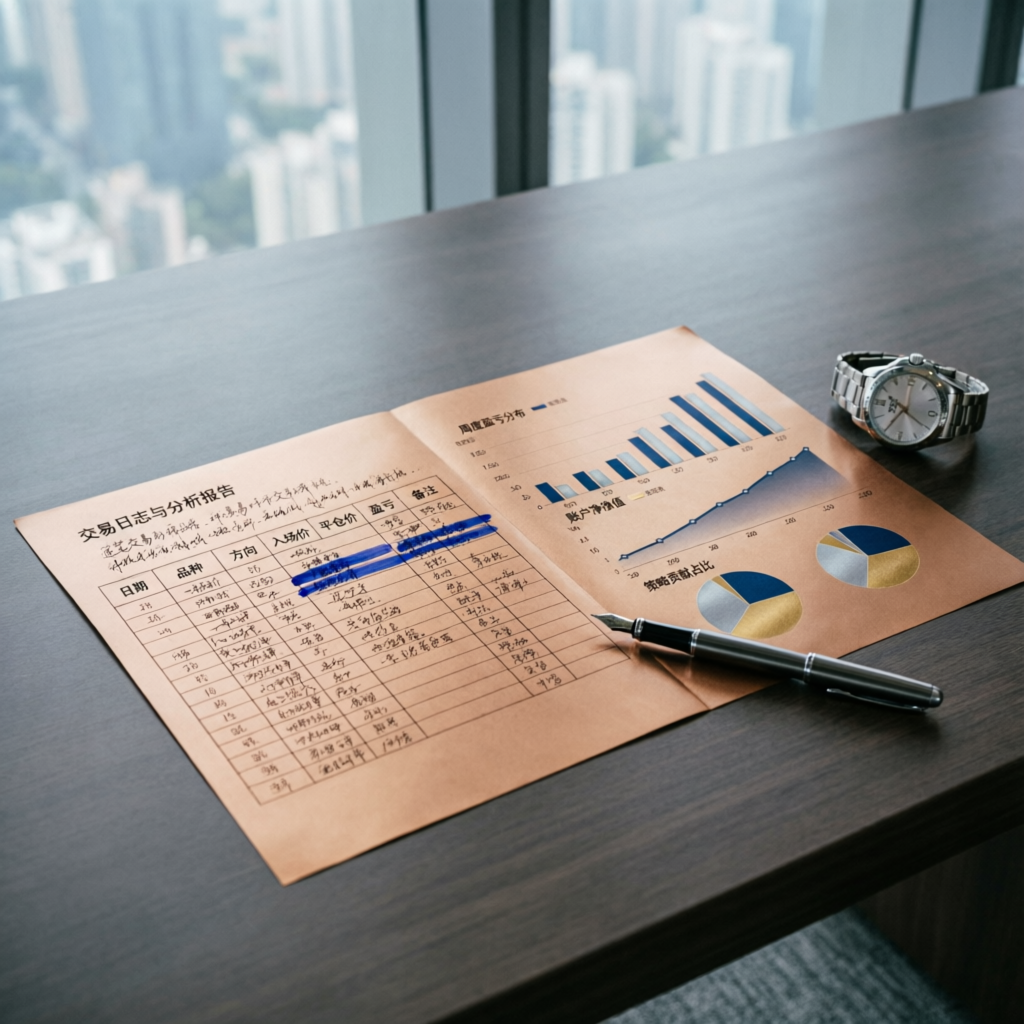 Trading journal and analytics report showing performance metrics