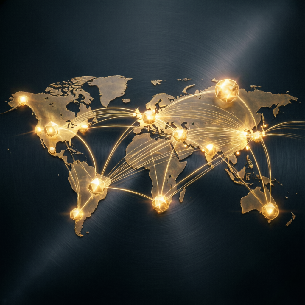 Global trading network visualization showing market connections